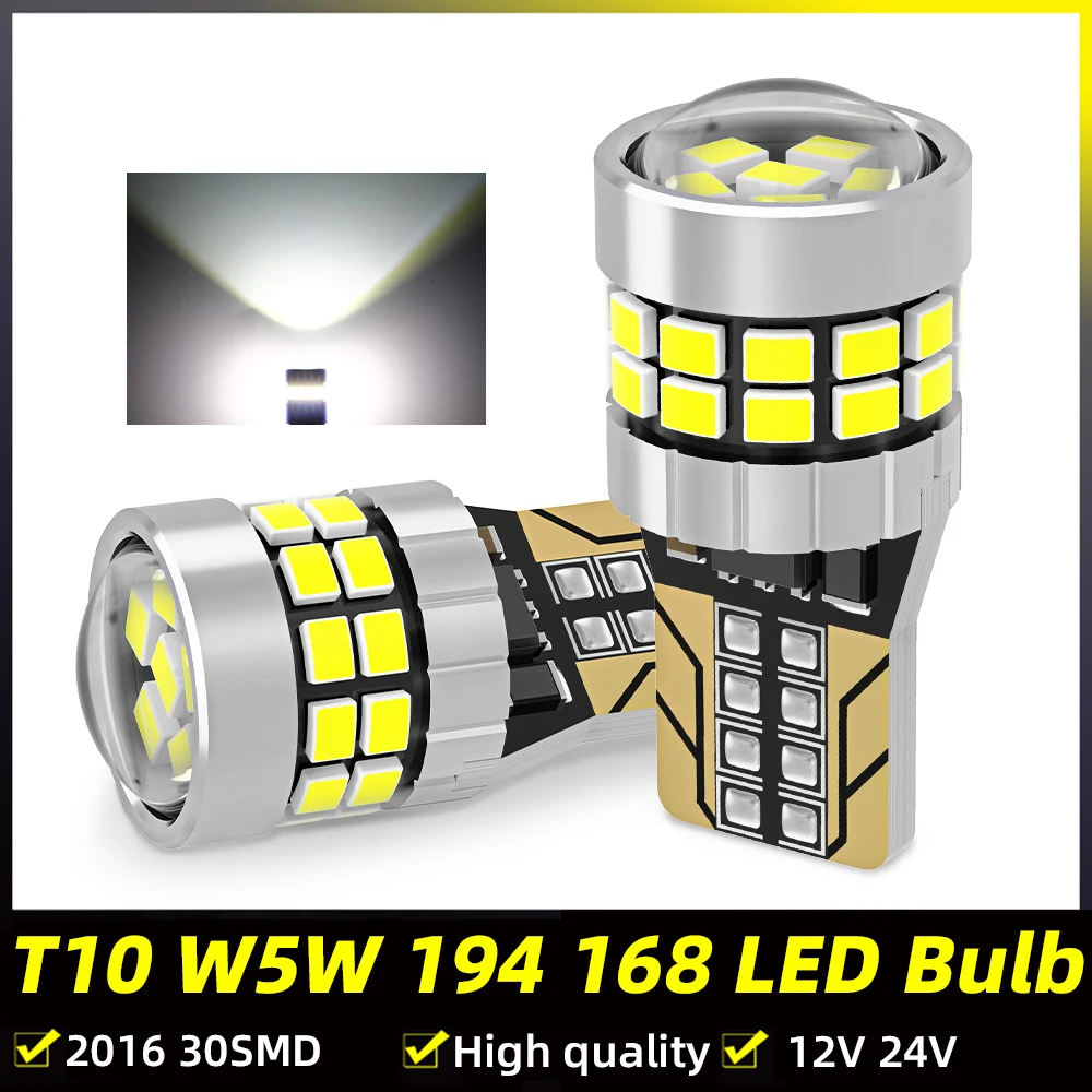 

2PCS T10 W5W LED Bulbs Red Canbus 194 168 LED Clearance White Light Car Interior Reading Door Trunk License Plate Lamp 6500K