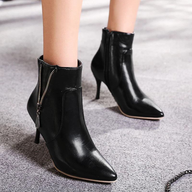 204 short boots for women, autumn and winter single boots, metal toe french high heels, stiletto heels, Korean style small ankle boots, extra large size 47 women's shoes CAOMAGE