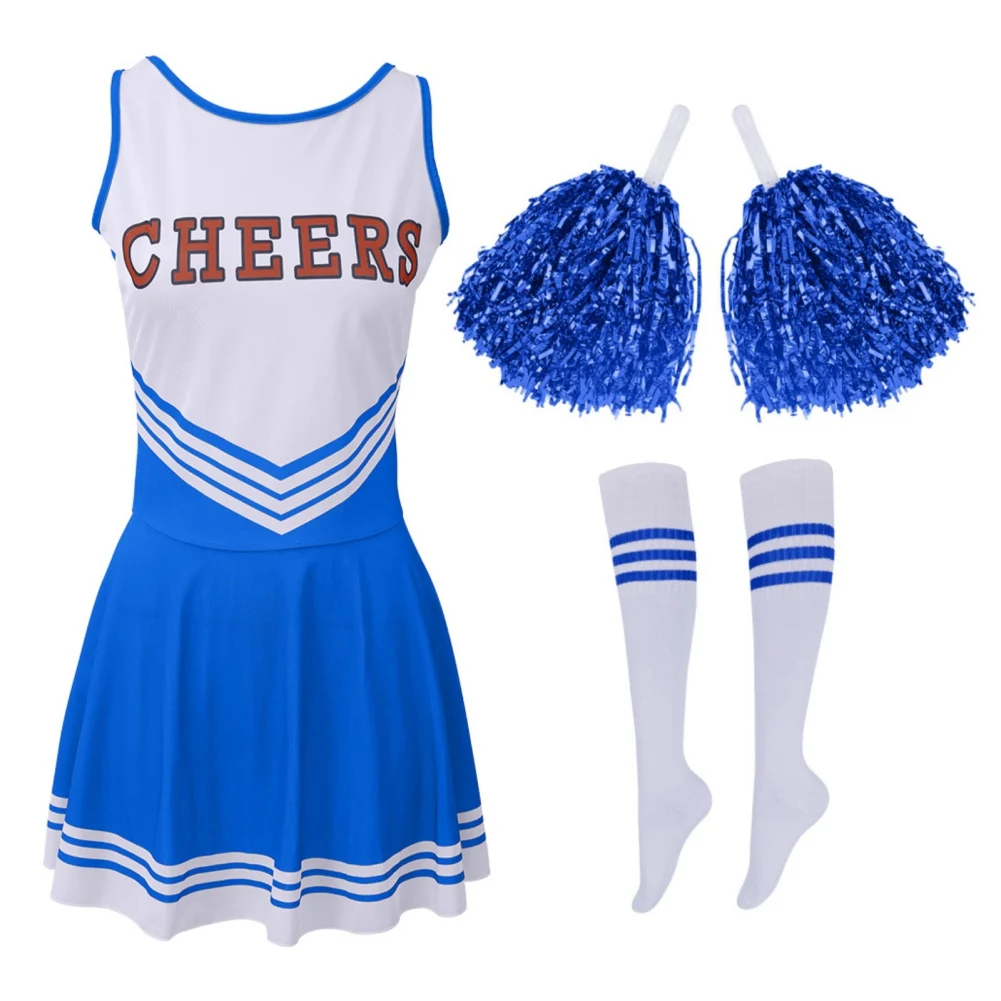 Adult Cheerleader Costume High School Competition Letter Print Dance Uniform Pompoms Sock Cosplay Party Dress Carnival Halloween