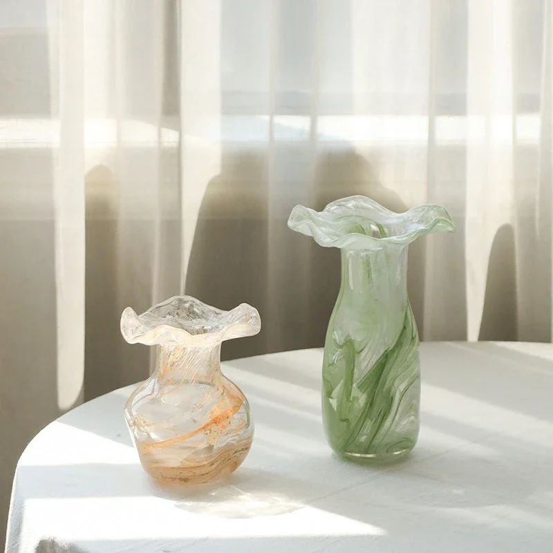 Light luxury hand-blown glass vase Mori vase set ornament hydroponic flower arrangement living room home soft decoration