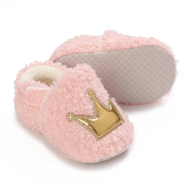 Autumn And Winter Baby Cotton Shoes With Added Plush And Warm Baby Shoes Crown 0-18M Newborn Anti Slip Walking Shoes