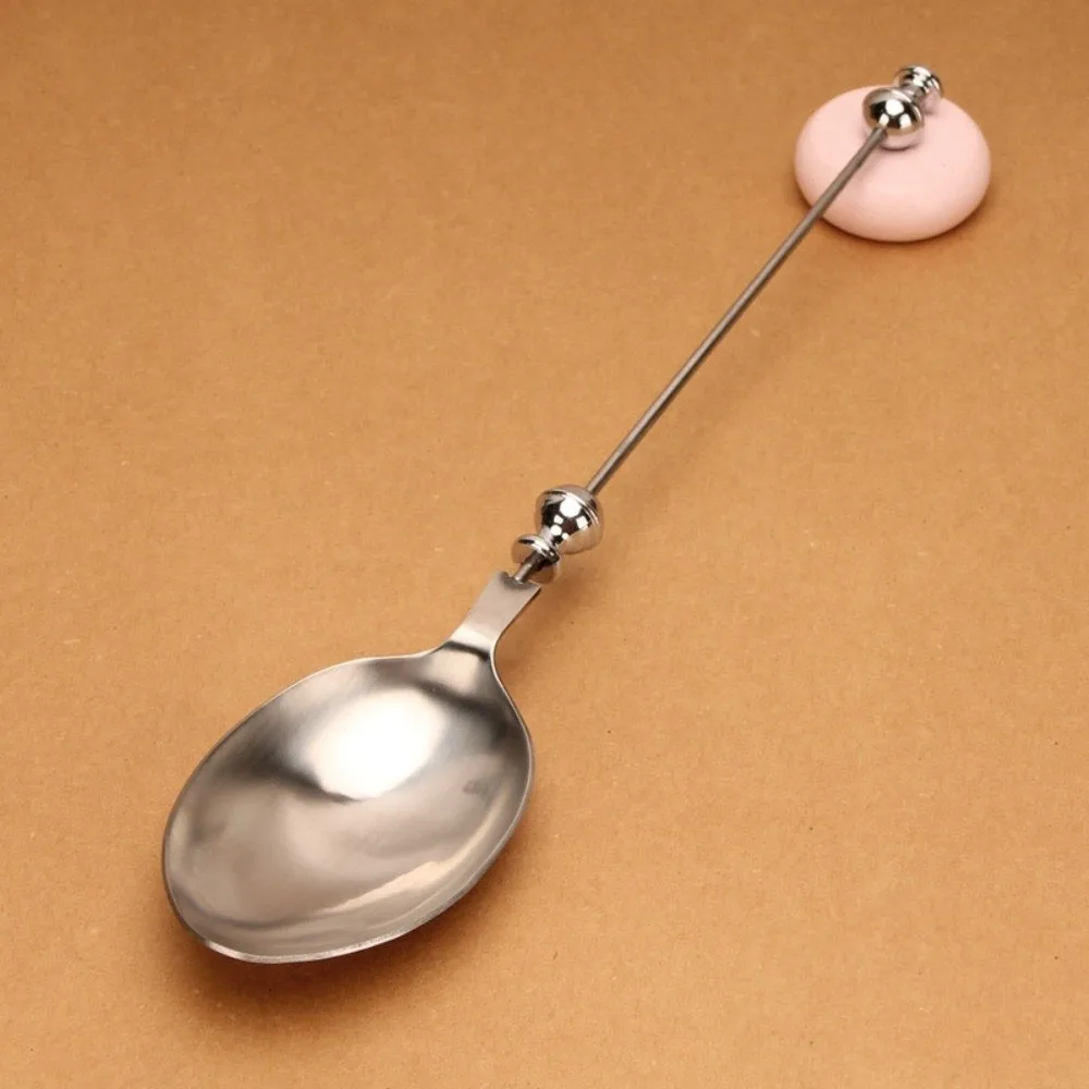 DIY Cutlery Beadable Salad Spoon Long Handle Blank Handle Kitchen Fork Spoon 2-in-1 Stainless Steel Beadable Dessert Spoon