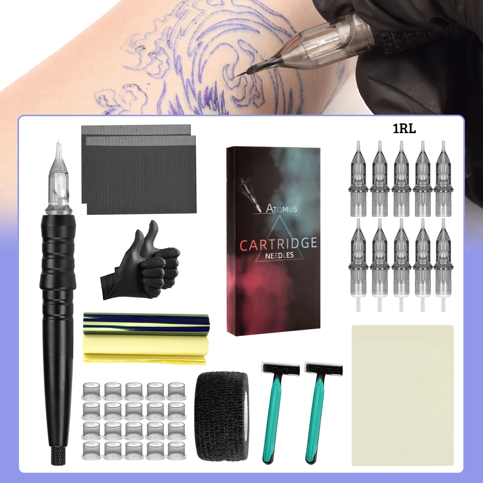 

Tattoo Hand Poke Set DIY Manual Poke And Stick Tools Handmade Pen Cartridge Needles Professional Tattoo Ink Cups Accessories