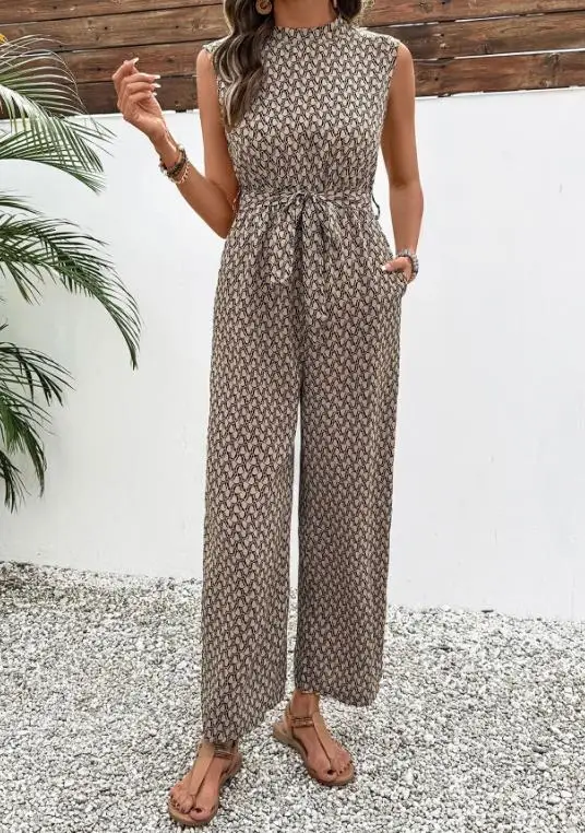 

Women's Jumpsuit 2026 Spring Summer Sleeveless Small Stand Up Collar Jumpsuit Elegant Temperament Classic Straight Leg Jumpsuit