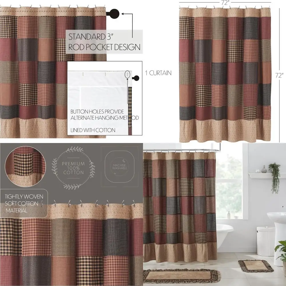 

Tan Patchwork Maisie Shower Curtain, 72x72