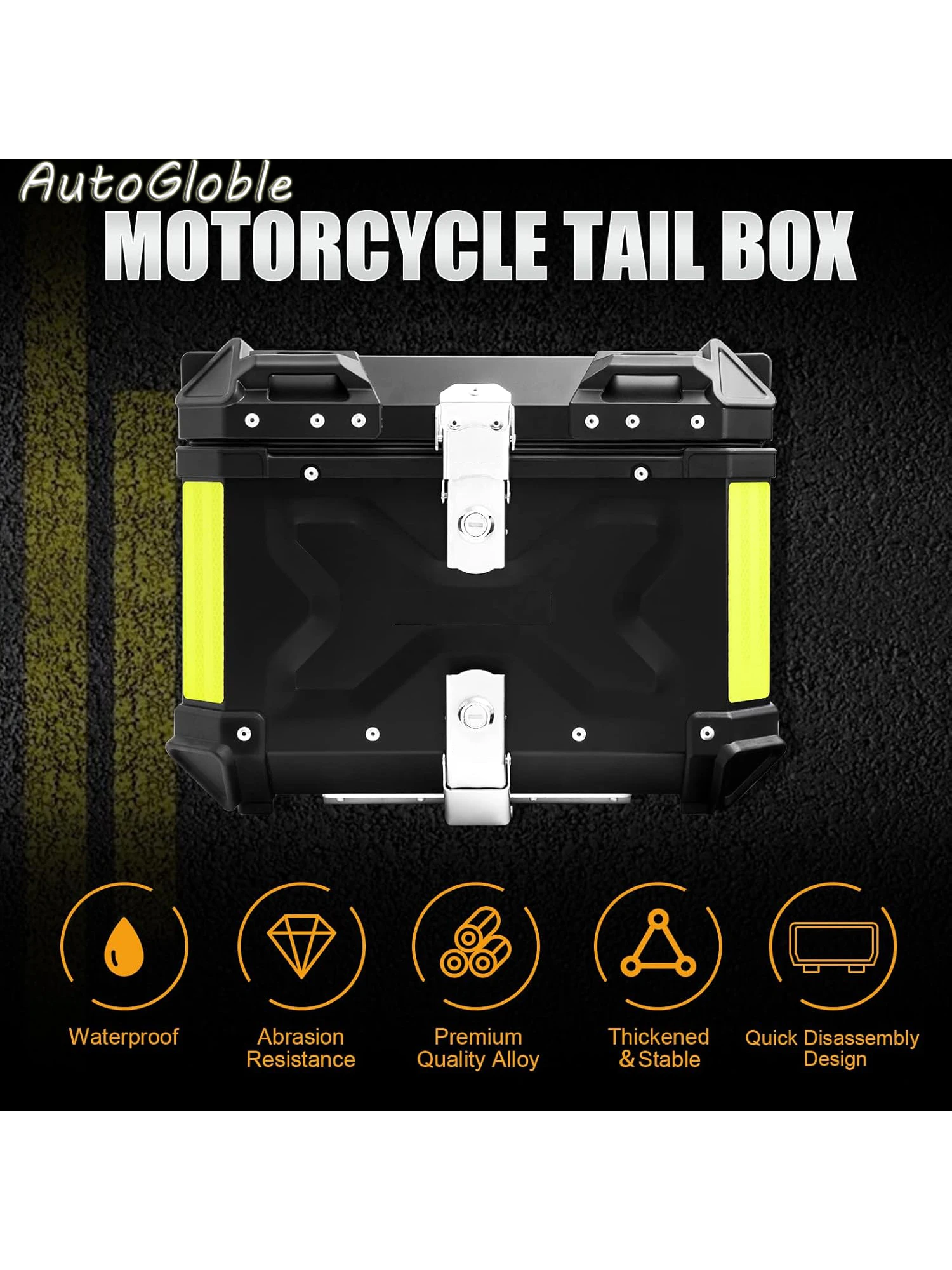 45L 55L 65L Aluminiumgehäuse Wasserdicht Universal Motorrad Heckbox Kofferraum Werkzeugkasten Aufbewahrungsbox mit 2 Schlüsseln Heck hinten