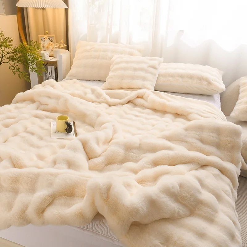 Winter light luxury rabbit plush blanket thickened double-sided velvet throw blanket plush nap blank