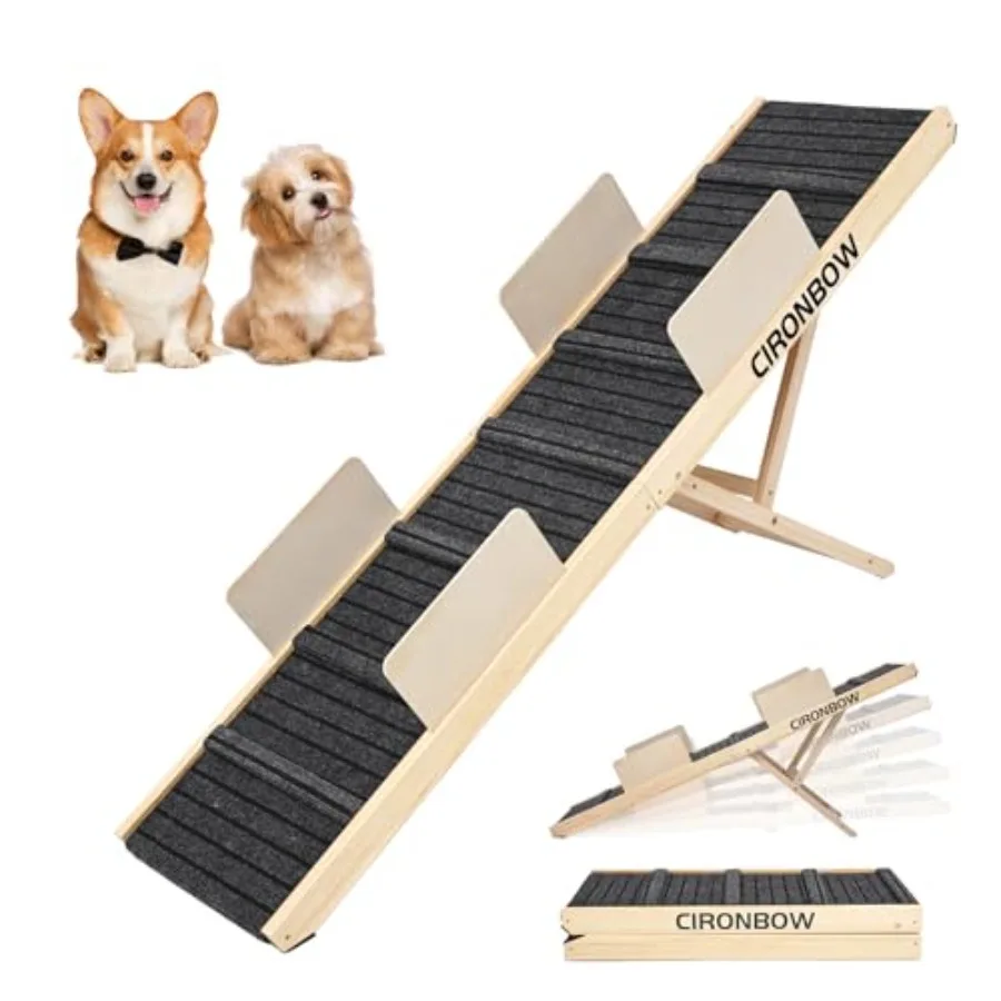

Dog ramp for bed couch car use, aluminum alloy with black non-slip surface, foldable portable design with 6-height adjustment 1