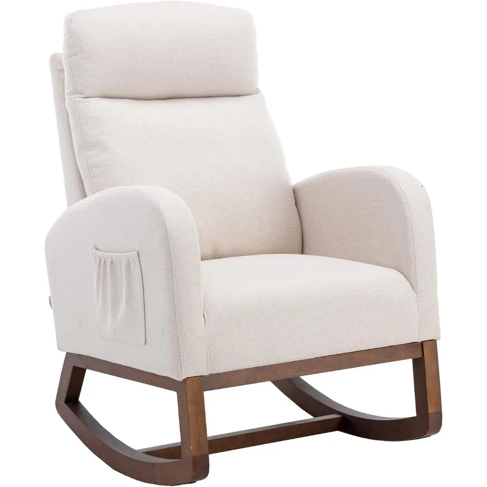 

Nursery Rocking Chair for Living Room, Upholstered Mid-Century Modern Nursery Rocking Armchair Tall Back Accent Glider Ro