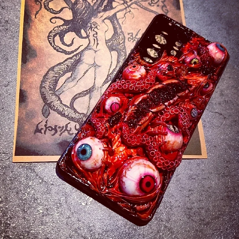 4188 Original 3D Handmade Mobile Phone Case Bloody Cthulhu Eyes Horror Tentacle Wound Gothic Style Mobile Phone Case Custom Gift