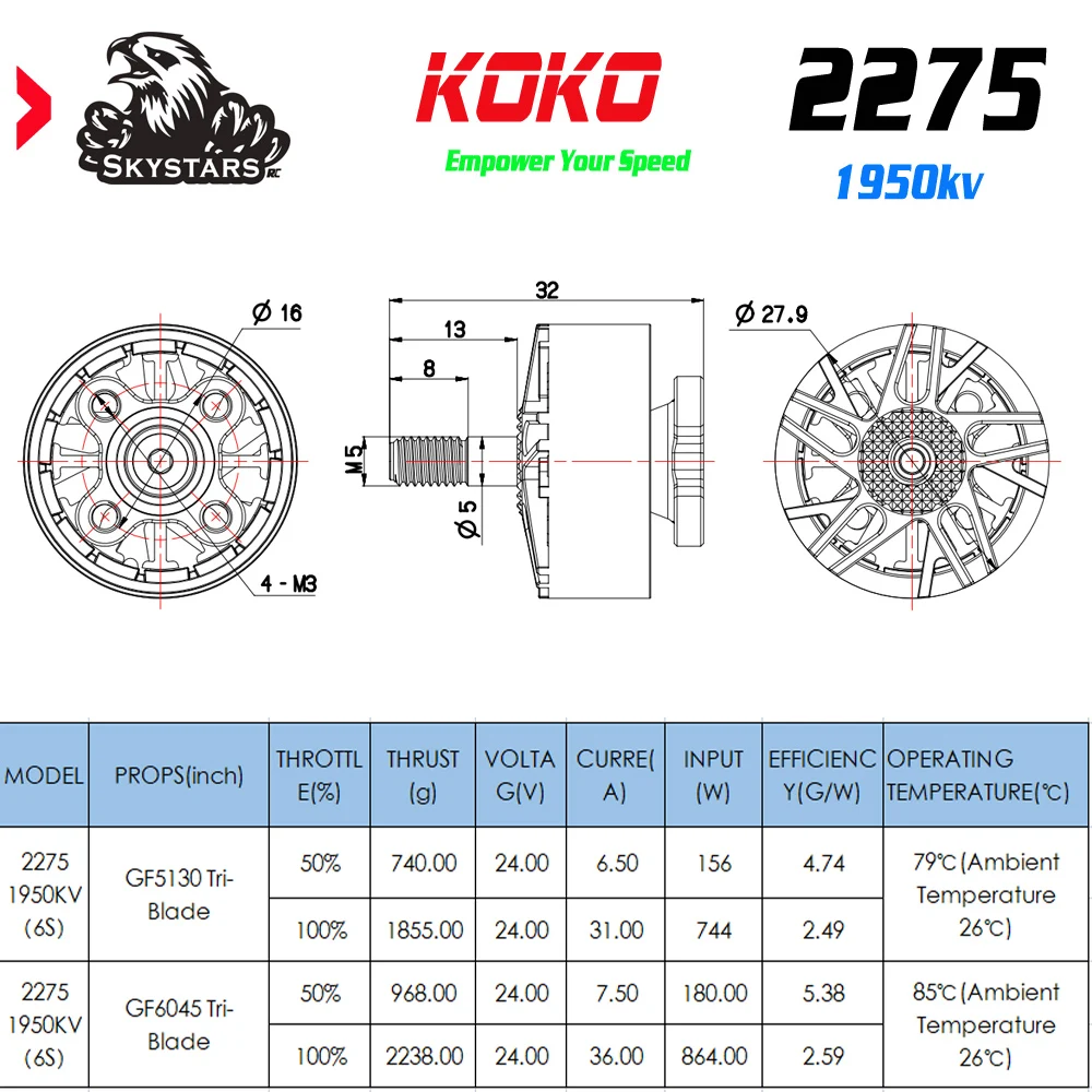 4 szt. skystars spec spec 2275 1950KV 6S silnik bezszczotkowy do multikopter zdalnie sterowany części do dronów wyścigowych FPV DIY