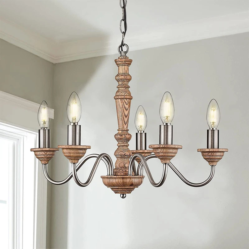 

Creative American Retro French Wood Chandelier Nordic Home Restaurant Homestay Bedroom Lamp Living Room Kitchen Pendant Lamp