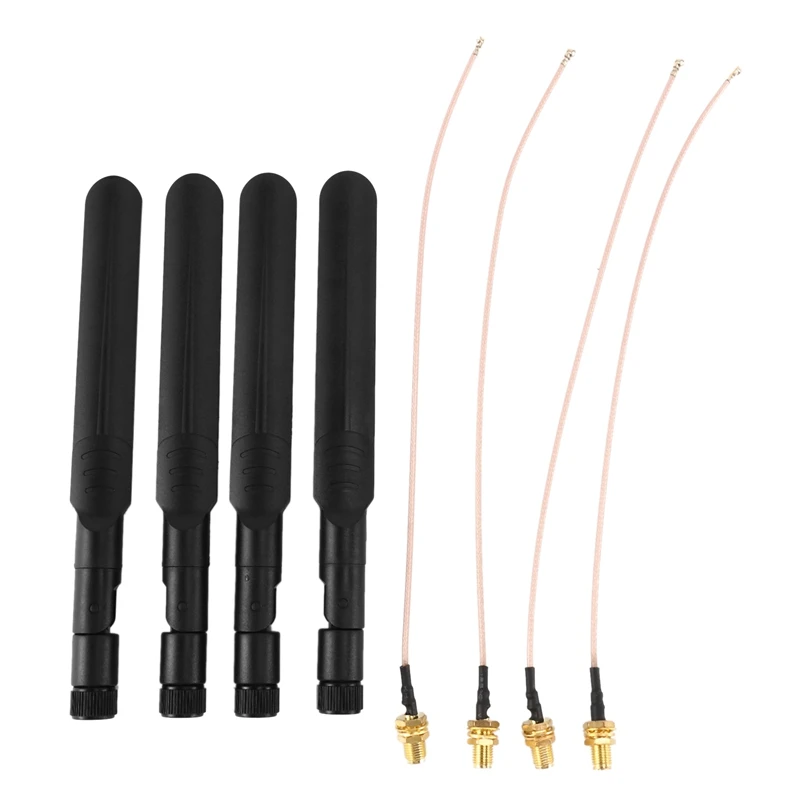 

Dual Band Wifi 2.4Ghz 5Ghz 5.8Ghz 8Dbi RP-SMA Male Antenna 20Cm 8 Inch RG178 U.FL IPX IPEX To RP-SMA Female Cable 4-Pack