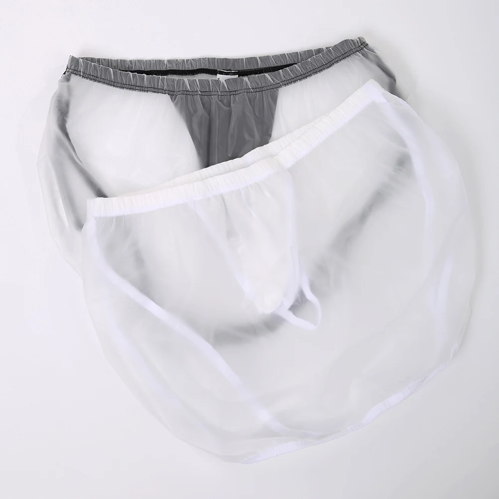 Sexy Men Pajama Shorts Short Pants Man Sleepwear 2 In 1 Transparent PVC Side Split Sleep Bottoms Inner G String Thong Pijama