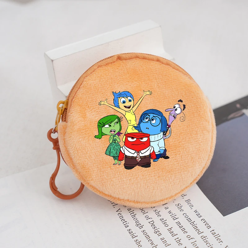 Disney Inside Out 2  Plush Coin Purse Girl Mini Short Wallet Keychain Zipper Women Purse ID Card Rose MoneyBag Small Makeup Bags