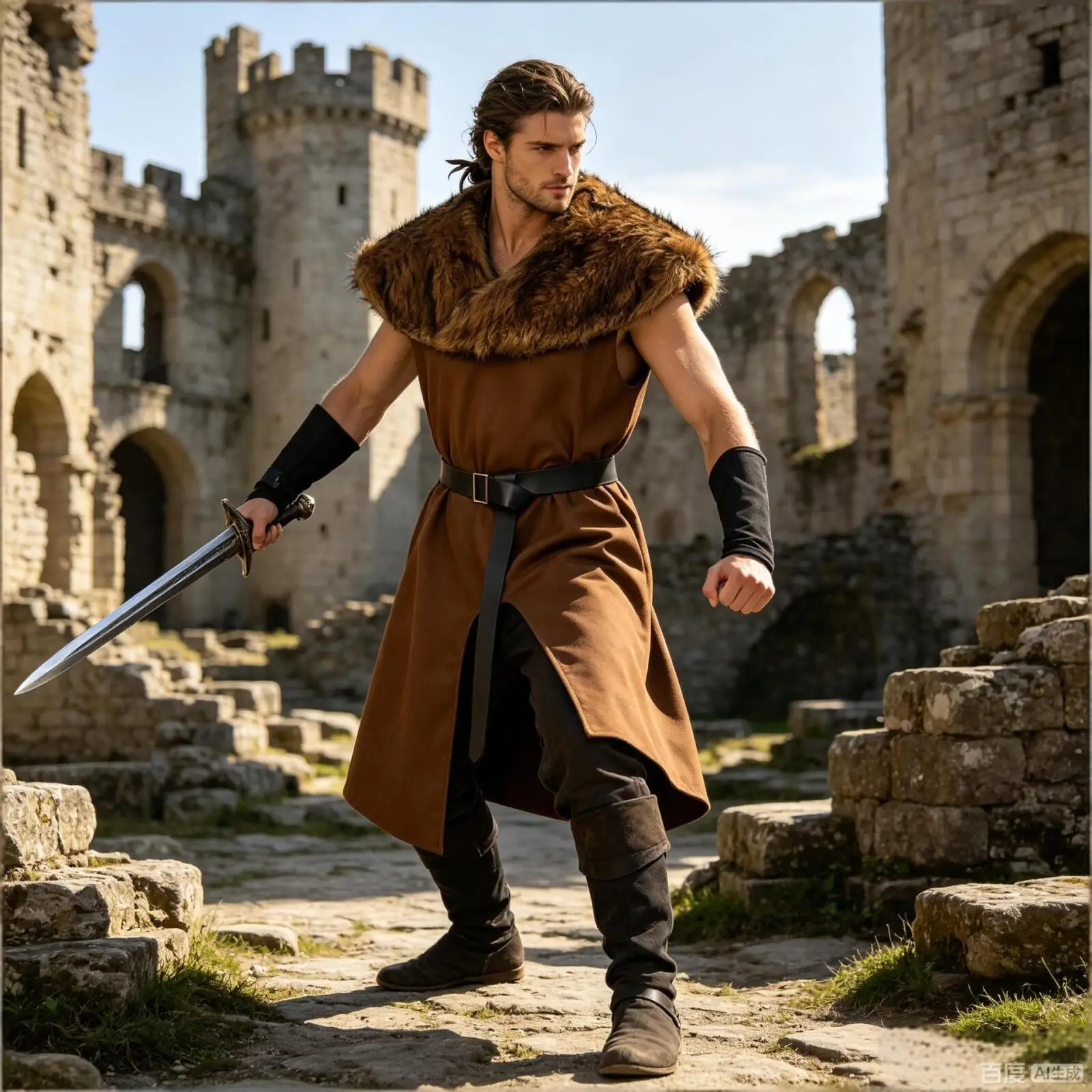 Déguisement Viking Homme Col Fausse Fourrure – photo 15