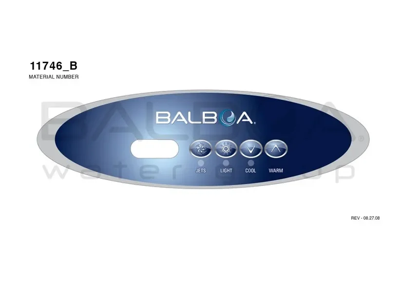 Balboa display panel VL260 WHITE J/L/-/+ (1) with over 11746-B jet pump light temperature