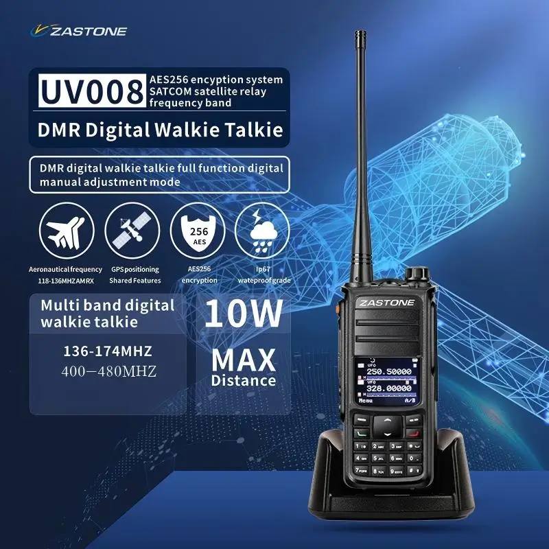 Zastone uv008 dmr walkie talkie digital gps 10w rádio em dois sentidos dmr aes256 criptografia ip67 à prova dip67 água walkie-talkie banda dupla