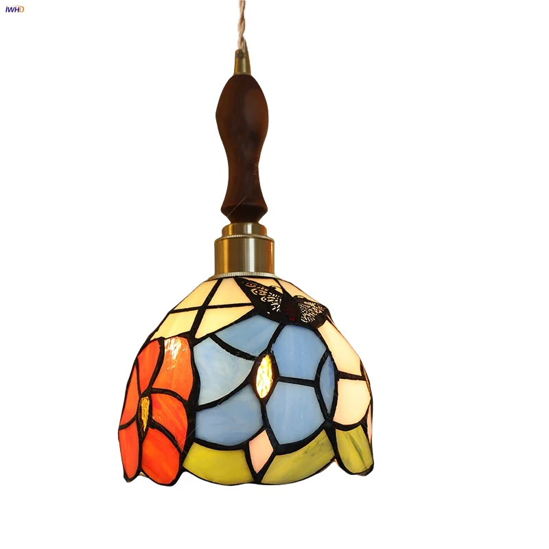

IWHD Europen Loft LED Pendant Light Fixture Study Hallway Hotel Home Decor Tiffany Colorful Glass Dining Room Hanging Lights