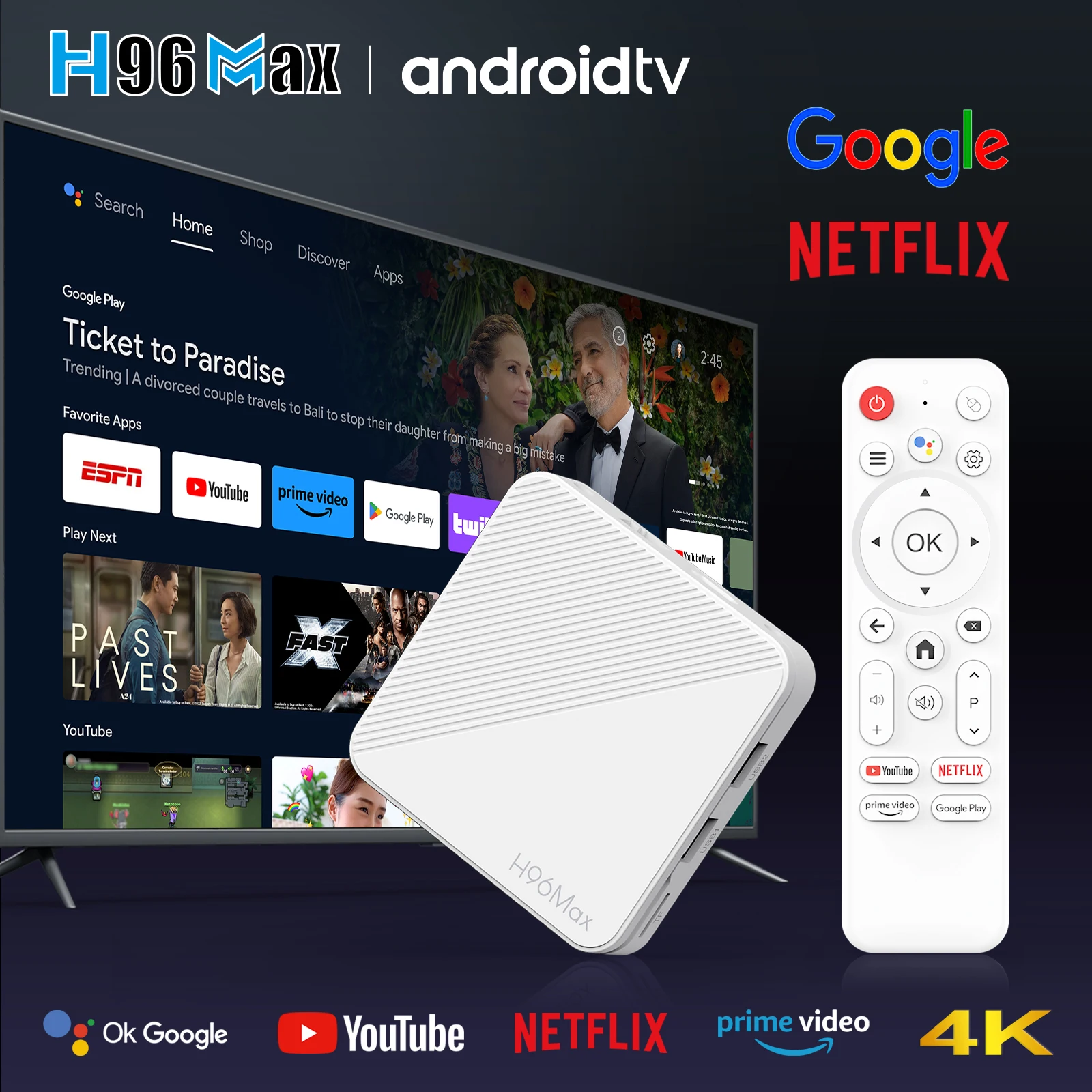 Android 14 TV Box H96 Max H313 Smart TV Box DDR3 2GB 16GB 4K@60fps 100M/LAN Wifi6 4K HD BT Reproductor Multimedia con Google Voice Set Top Box