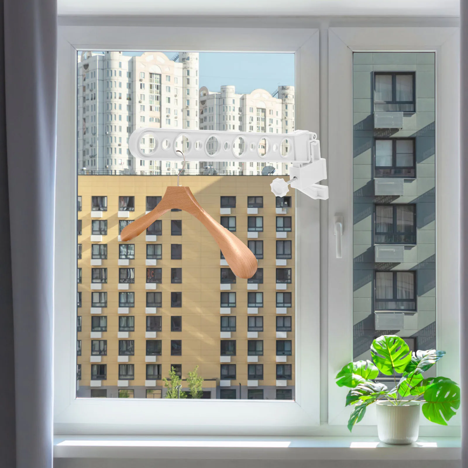 

Window Clothes Drying Rack White Circular Square Clips Punch Free Adjustable Balcony Laundry Hanger Sturdy Plastic Lightweight
