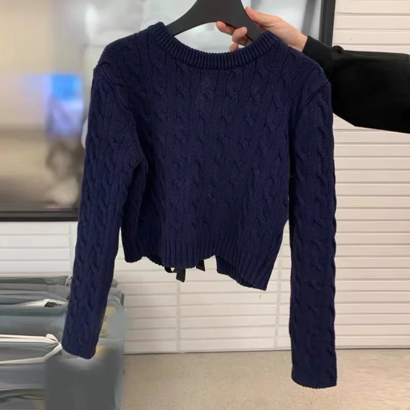 Simple twist short sleeved sweater blouse bow knit top women Forked sweater mujer