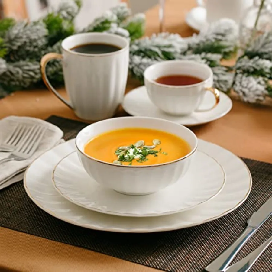 BTaT- White Dessert Plates, Set of 6,,White Porcelain with Gold Trim, Small Plate, Small Appetizer Plates