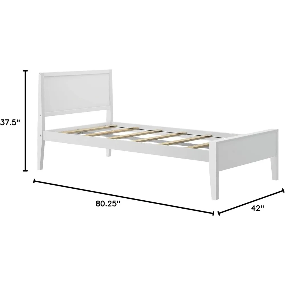 إطار سرير مزدوج ماكس آند ليلي مع لوح رأسي، خشب متين، أبيض #2