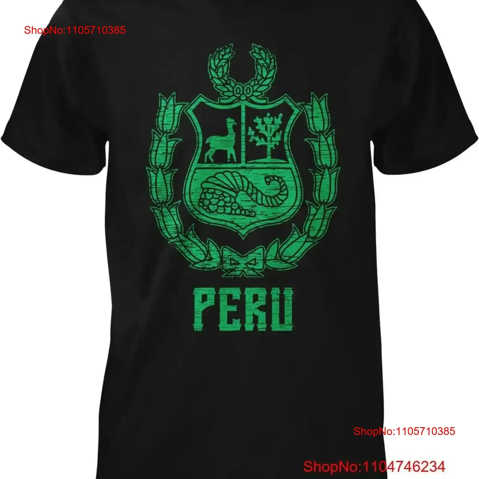 Peru Coat of Arms Escudo de Armas Vicuna Men's T shirt vintage Washed graphic Stretched Stylish Top For Everyday Wear vintage