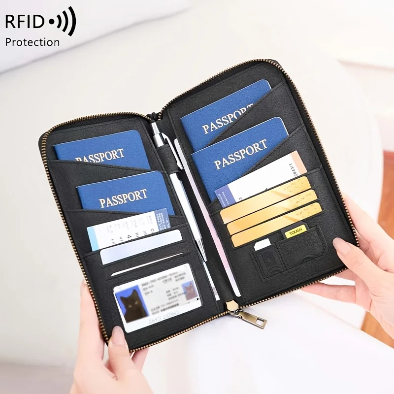 Rfid Blocking Passport Holder Multi Compartment Travel Wallet Card Cash Id Document Organizer Outdoor Business Daily Use Care