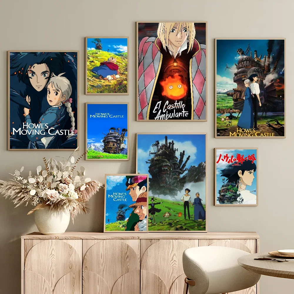 Howl's Moving Castle Canvas Wall Art - Miyazaki Hayao Anime Classic Vintage Posters Vintage Room Home Bar Nordic Home Decor