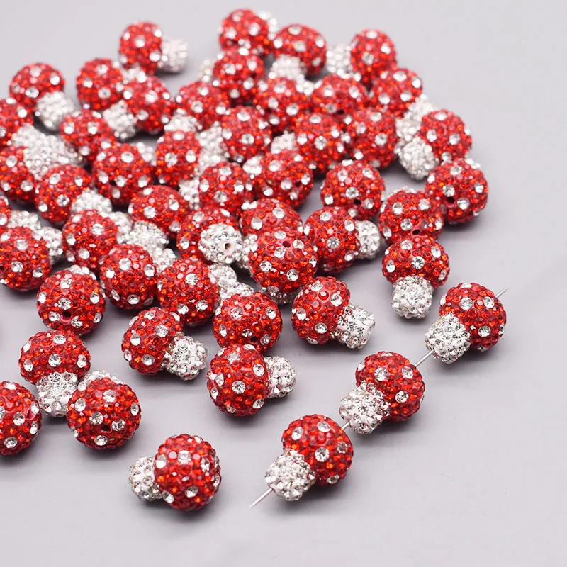 15x18mm Red Plant Beads Polymer Clay Rhinestone Disco 3D Mushroom Strawberry Beads For Jewelry Making DIY Pen Mobile Phone Chain