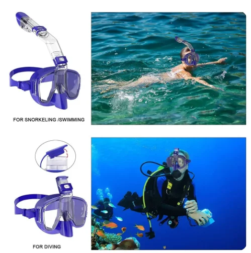 Máscaras de mergulho dobráveis anti-nevoeiro conjunto de máscara de snorkel com sistema superior seco completo para natação livre profissional equipamento de mergulho adultos crianças