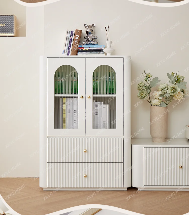 

Style Solid Wood Side Wine Cabinet Rounded Corner Sideboard Living Room Corner Cabinet against the Wall