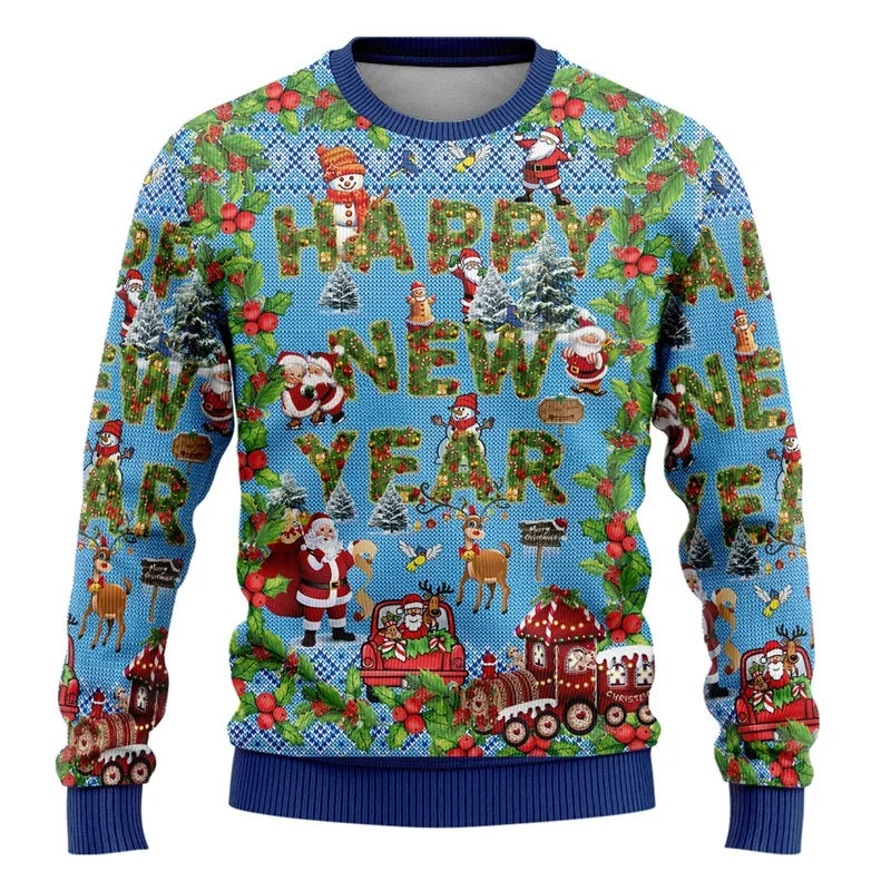 2024 Ugly Christmas Sweater For Men Women Happy New Year Graphic Xmas Crew Neck Sweatshirt Tops Festival Gift Pullover Sweaters