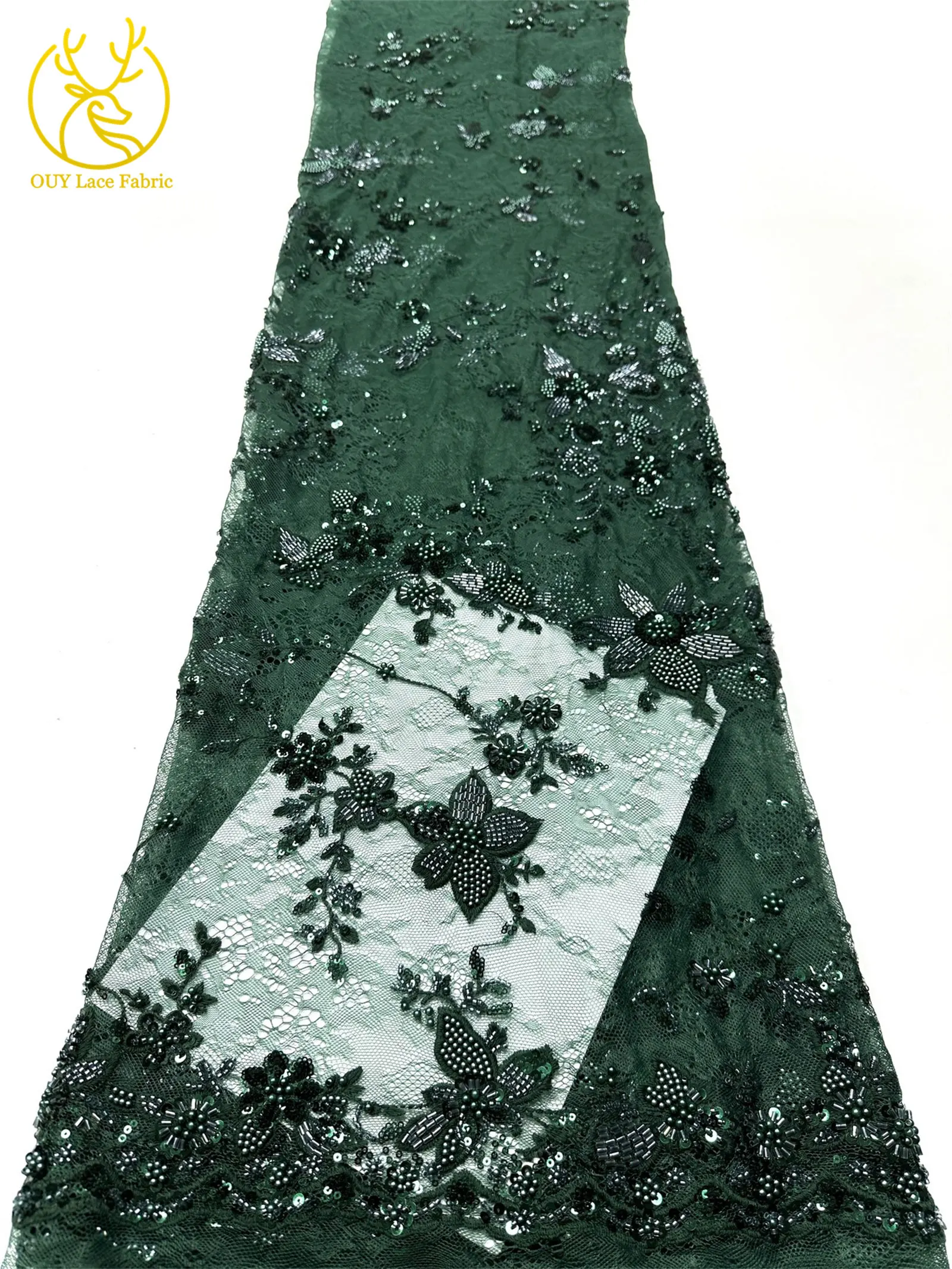 Grün Frankreich Damen Kleid Perlen Spitze Stoff 2026 Hochwertige afrikanische Stickerei Pailletten Spitze Stoff Party Abendkleid Stoff – Detail 21