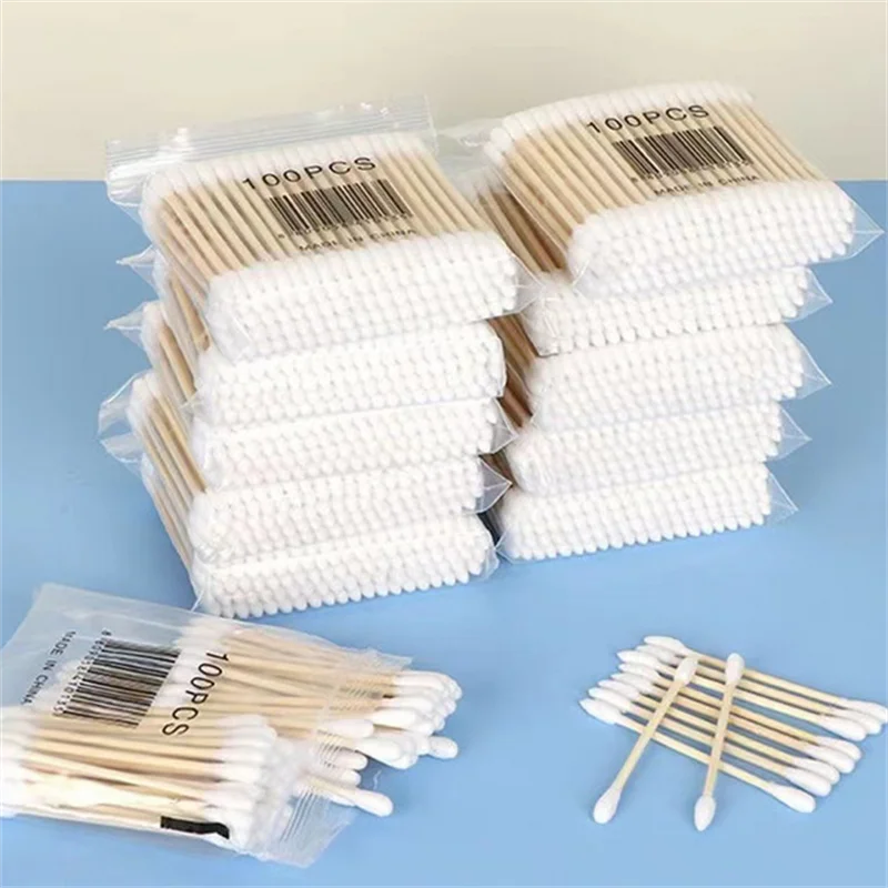 3 paquetes de 300 Uds. De hisopos de algodón redondos de doble cabeza con palos de bambú, herramientas cosméticas para el cuidado de las uñas con punta de precisión