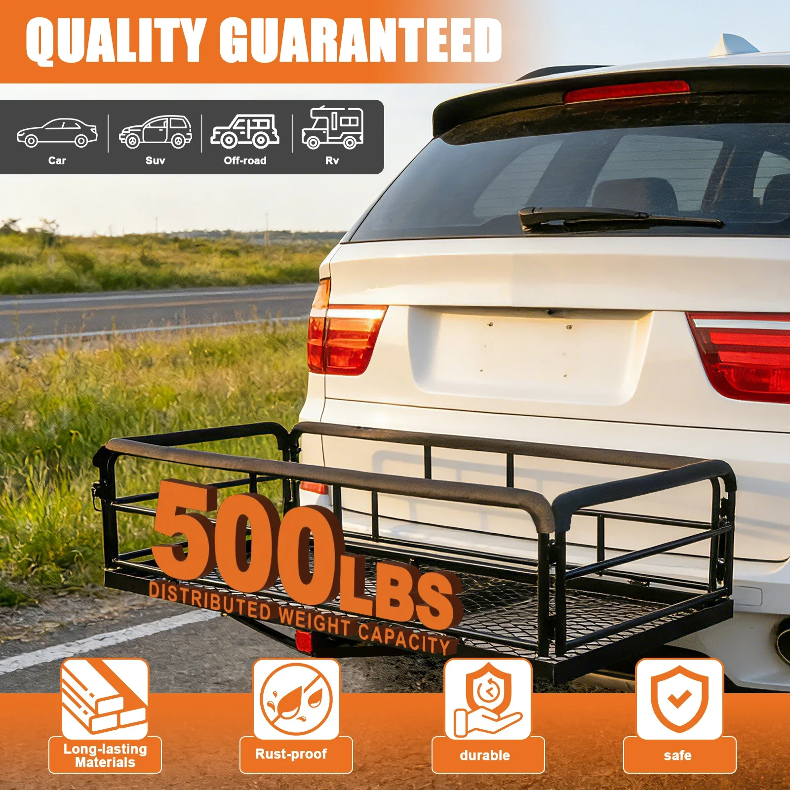 500LBS Cargo Carrier Rack Heavy Duty Roof Bracket for Truck SUV Outdoor Camping Road Trip Kayak Ladder Oversized Transport