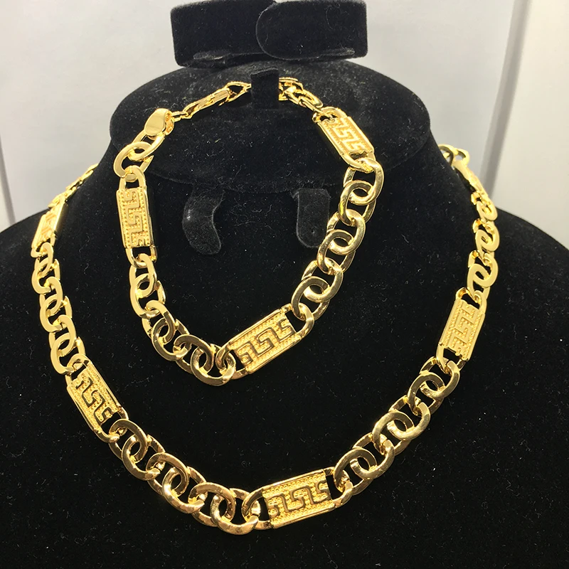 Dubai Necklace 45CM Bracelet Men African Jewelry Big Set For Women Gold Plated Copper Party Wedding Jewellery Gifts