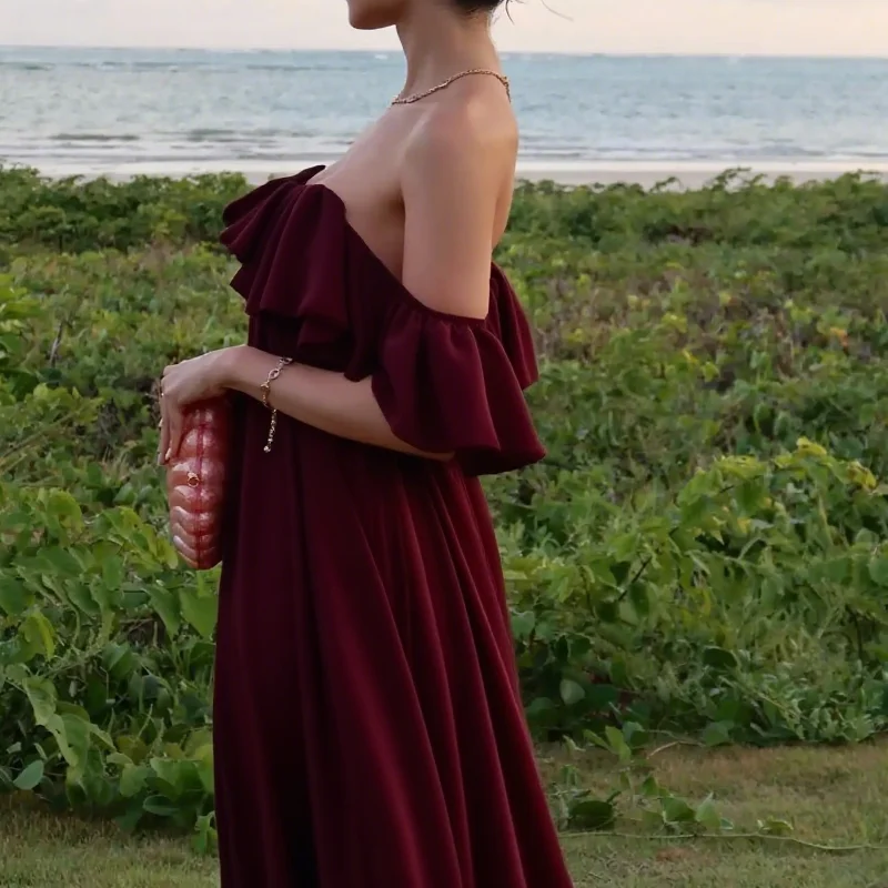 Customized Off Shoulder Prom Dress Ruffle Elegant Dress Beach Party Gown Dress Summer Dress