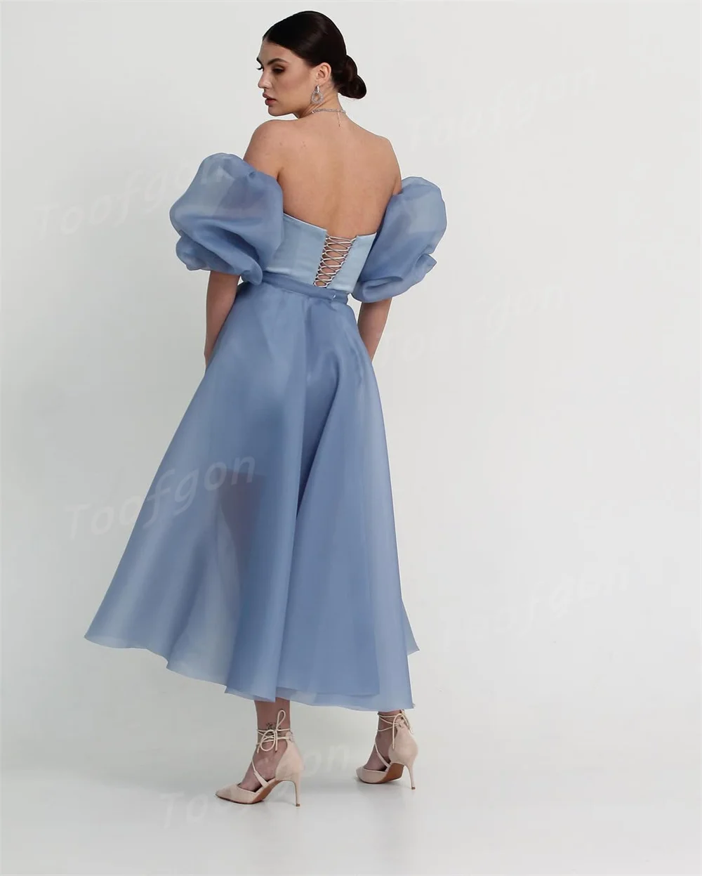 Toofan без бретелек короткие платья русалки для выпускного вечера со съемным шлейфом по индивидуальному заказу с короткими пышными рукавами женские вечерние платья для выпускного вечера