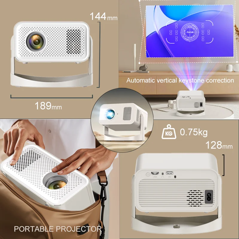 Projector Android 11 5GWiFi Bluetooth 5.0, 720PHD Supported1080P Portable Movie Projector, Compatible with Smartphone/USB, Home