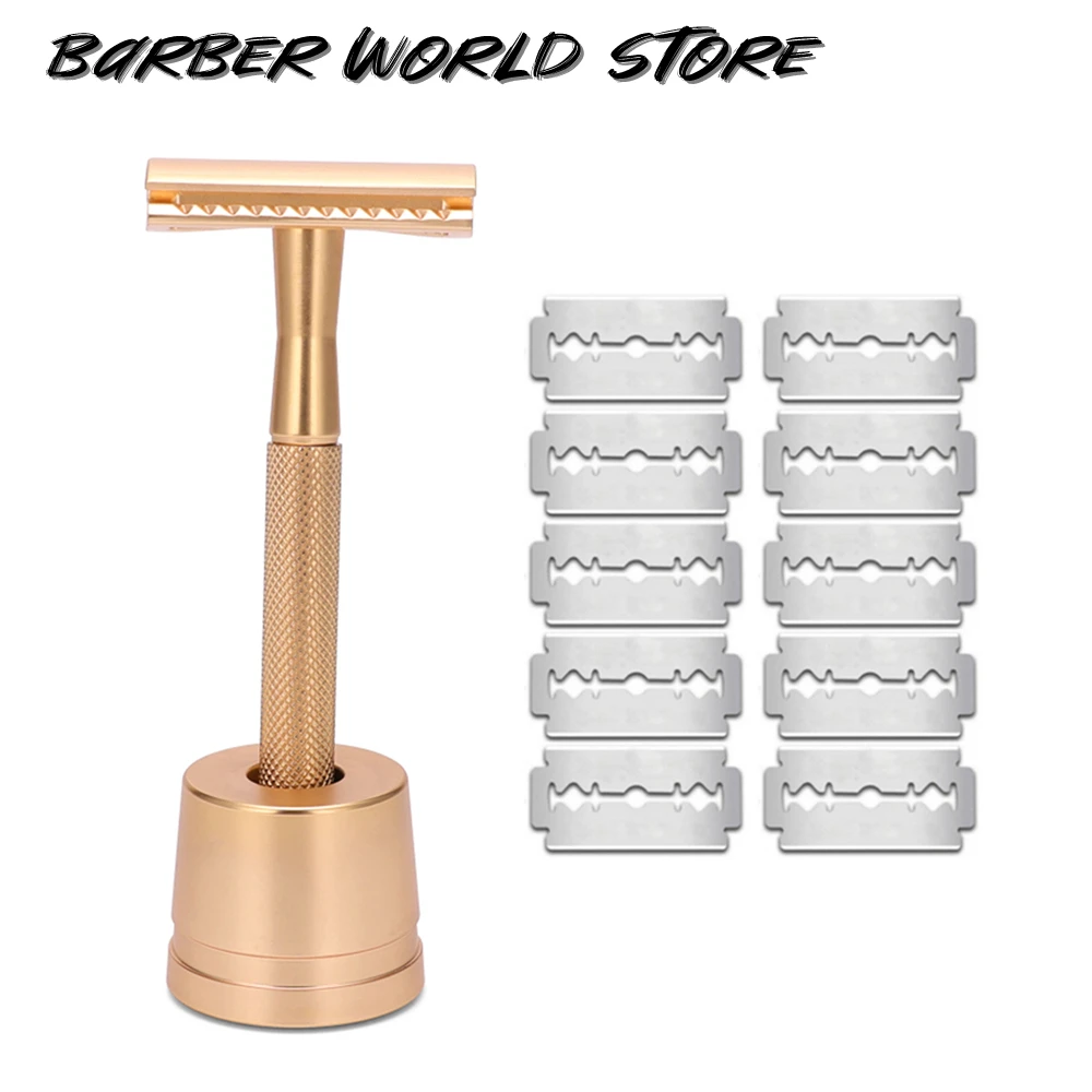 

Men's Traditional Double Edge Chrome Shaving With 10 Blades Safety Razor for Male Premium Metal Manual Shavers