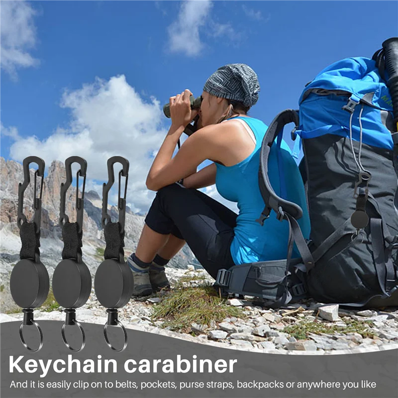 B27B 3 Pack Retractable Keychain - Heavy Duty Badge Holder Reel With Multitool Carabiner Clip,Key Ring With Steel Wire Cord Up T
