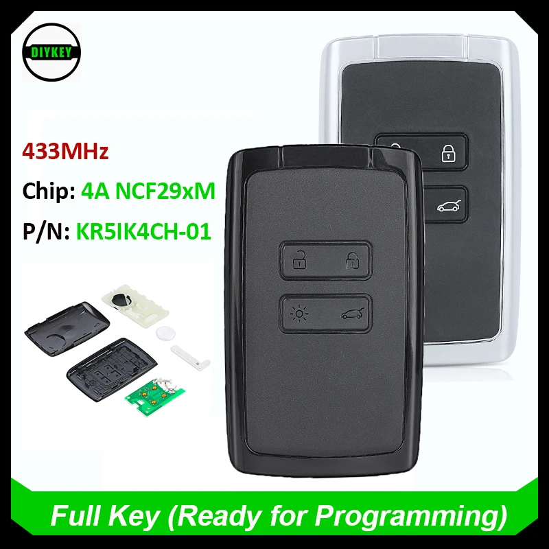 DIYKEY KR5IK4CH-01 Smart Remote Key 4A NCF29xM Chip 433MHz For Renault Kadjar Clio5 Zoe2 Koleos Captur Scenic Megane 2019-2023