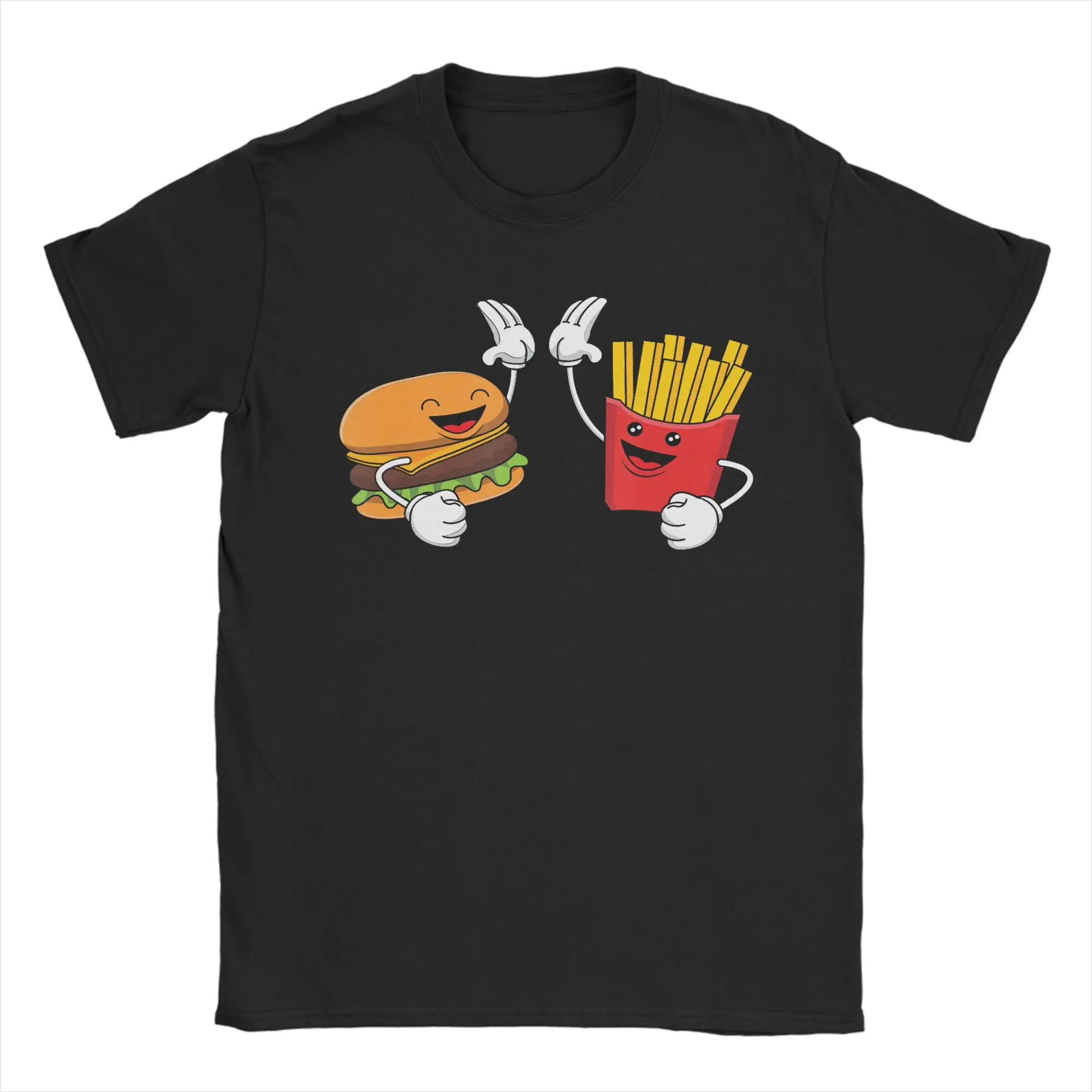 Men T-Shirt Hamburger French Fries Combo Snacks Fast Casual Pure Cotton Tees Short Sleeve Friends T Shirts Crew Neck Tops New