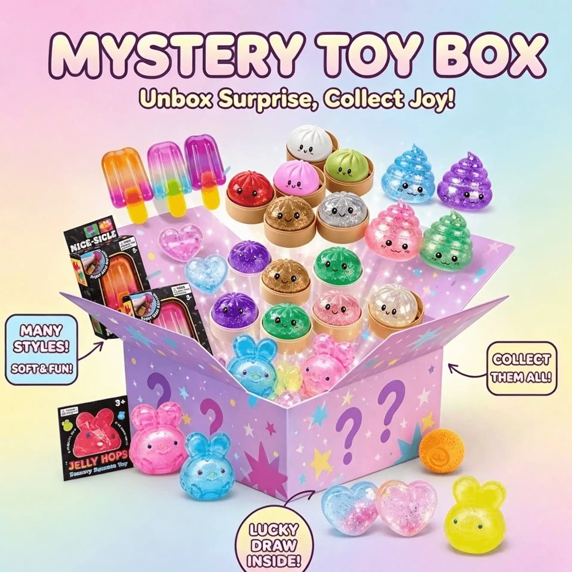 

[Limited-Time Offer]Viral Funny Cute Squishy Blind Box – 3 Independent Random Draws Min 2 Up To 5 Items, Slow Rising Soft Squeeze Toy, Anxiety Relief Sensory Fidget Collectible Surprise Set