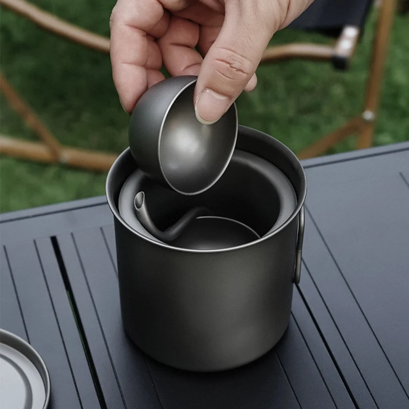 

Pure Titanium Outdoor Tea Set: Ultra-Light, Portable Pot, Teacups & Kettle for Camping, Picnics, Travel & Hiking