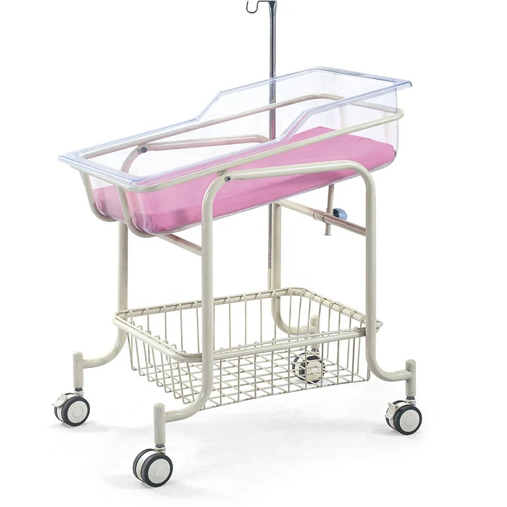 Stainless Steel Medical Hospital Baby Care Mattress Bed Equipment I.V Pole Mobile Bassinet Trolley Cot Cribs Baby Furniture