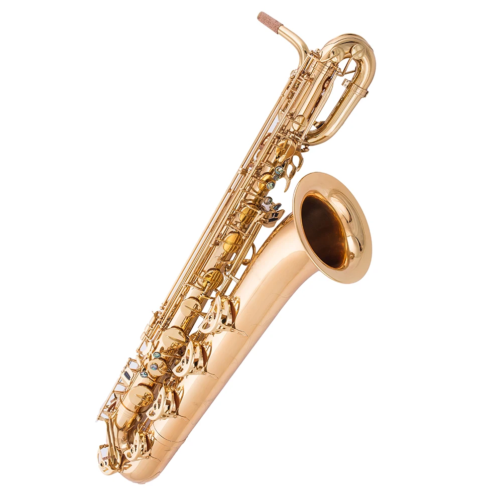 Yellow brass saxophone selling gold lacquer body and key baritone saxophone